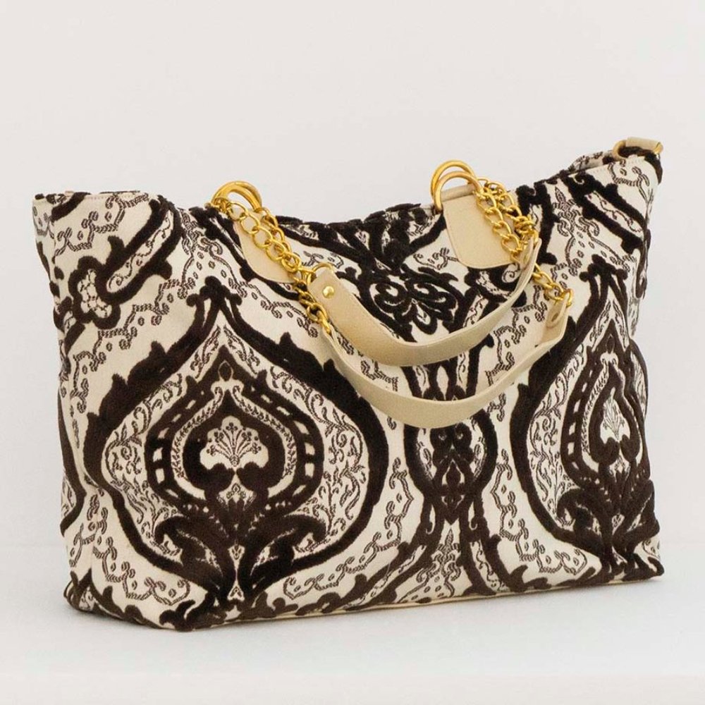 Cut Velvet shoulder bag/satin lining/vegan leather